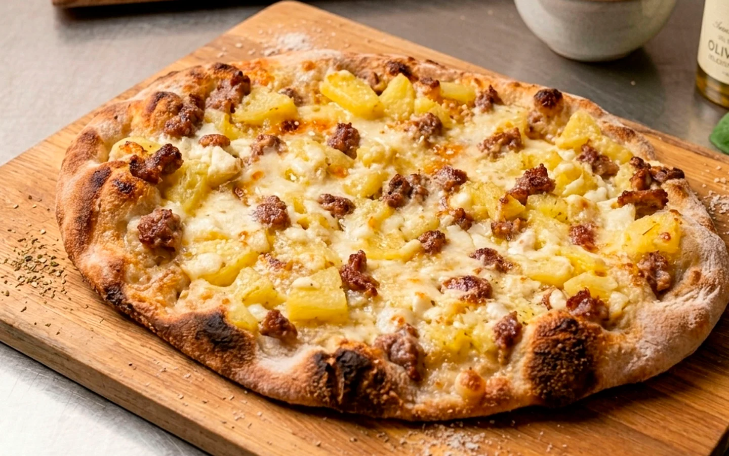 Photo produit de Pinsa Romana Patate e Salsiccia — Pinsa Italia